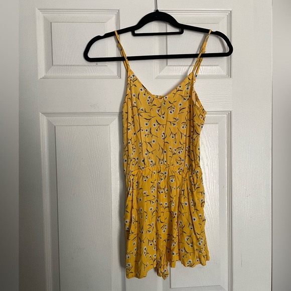 Yellow Floral Spaghetti Strap Romper - Picture 1 of 4